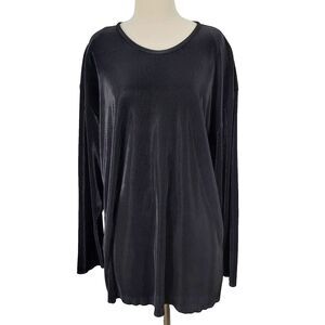 Vejaiz Designs Tunic Top Womens Size 4XL Mini Pleats Black Stretch Long Sleeves